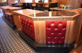 1 x Wooden Front Bar With Buttoned Upholstery, Marble Effect Counter And Back-wall Panelling