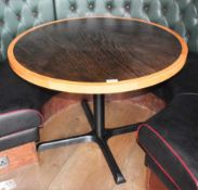 1 x Round Restaurant Table With a 105cm Diameter - Features a Two Tone Wooden Top and Cast Iron Base