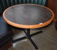 1 x Round Restaurant Table With a 105cm Diameter - Features a Two Tone Wooden Top and Cast Iron Base