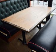 1 x Rectangular Restaurant Table - Seats Upto 4 Persons - Two Tone Wooden Top and Cast Iron Bases