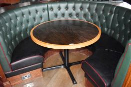 1 x Restaurant C-Shape 6 Person Seating Booth - Green and Black Studded Leather Upholstery