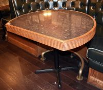 1 x Restaurant Semi-Circle Dining Table With Granite Style Surface, Wooden Edging and Cast Iron