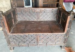 1 x Oak Monks Bench With Under Seat Storage