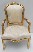 1 x Regency-Style Upholstered Chair In Gold & Silver With Ornate Carved Detailing - Recently Removed
