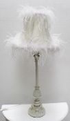 1 x Table Lamp Adored With Feathers And Glass Droplet Decoration - Recently Removed From A