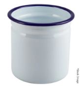 33 x Genware Commercial Enamel Cutlery Holder White with Blue Rim - Ø11.5cm (54510) - Preowned, From