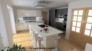 1 x Bespoke Fitted Cream/Dark Kitchen With Quartz Worktops, Central Island And Branded