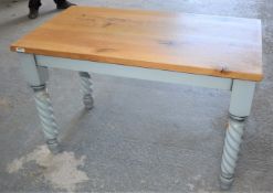 1 x Solid Wood Farmhouse Country Style Kitchen Dining Table With Barley Twist Legs and Two Tone