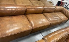 1 x Modular Corner Sofa Upholstered in Distressed Tan Leather - Large Chunky Design