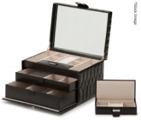 1 x WOLF 'Caroline' Jewellery Box Handcrafted Black Leather, With Travel Case - Original Price £241