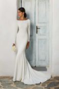 1 x Justin Alexander Crepe Long Sleeve Wedding Dress With Illusion Back - Size 12 - RRP £1,340