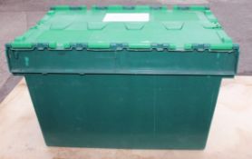 20 x Robust Green Plastic Secure Storage Boxes With Attached Hinged Lids And Deep Storage -