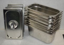 8 x Vogue Stainless Steel 1/3 Gastronorm Pans With Lids - Size: H14.5 x W17.5 x L32.5 cms - Recently