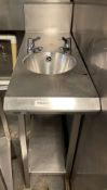1 x Stainless Steel Hand Wash Infill Table With Hot & Cold Taps, Upstand and Undershelf