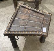 1 x Antique Tall Stool - Oak With Gold Detail - Size: 400mm Tall