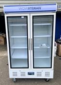 1 x Polar Double Door Glass Bottle Cooler Wow Hydrate - Size: 1200x700x2100mm - CL731 - NO VAT ON