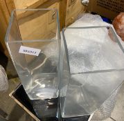 2 x Tall Square Glass Vases - Size: 150 x 150 x 450mm