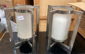 2 x Modern Candle Holders With Chrome Bases and Smoked Glass Holders