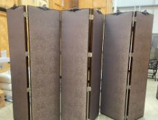 1 x Dressing Screen Featuring Six Fabric Panels With Dark Wood Surrounds and Carved Tops