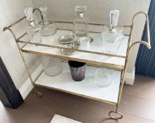 1 x Handcrafted 2-Tier Drinks Trolley With Marble Inlays - Ref: TVRM - CL749 - NO VAT ON THE