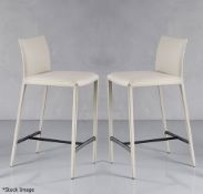 Pair Of CATELLAN 'Norma' Designer Italian Leather Stools In Pale Taupe - Original Price £1,088