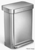 1 x SIMPLEHUMAN Rectangular Brushed Steel Pedal Bin (55L) - Original Price £179.00 - Boxed