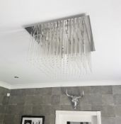 1 x Polished Chrome and Clear Glass Rods Square Flush Ceiling Light Chandelier - NO VAT ON HAMMER