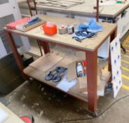 1 x Heavy Duty Workbench on Castors - Steel Frame With Wooden Top and Undershelf