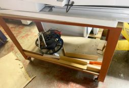 1 x Heavy Duty Workbench on Castors - Steel Frame With Wooden Top and Undershelf
