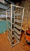 2 x Stainless Steel Food Tray Racks on Castors - Size: H181 x W51.5 x D68 cms