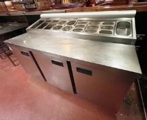 1 x Foster Commercial Gastronorm Prep Counter With Salad / Pizza Topper and Roll Down Night Blind