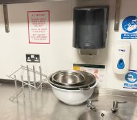 1 x Assorted Commercial Kitchen Lot - Pizza Trays, Stands, Chopping Board Stands, Cooking Bowls