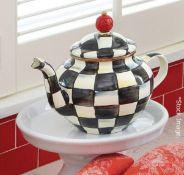 1 x MACKENZIE-CHILDS 'Courtly Check' Hand-painted Enamel Teapot - Original Price £120.00 - Unused