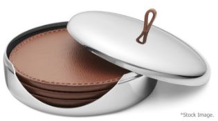 Set Of 4 x GEORG JENSEN 'Sky' Luxury Leather Coasters And Case - Original Price £145.00 - Boxed