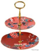 1 x WEDGWOOD 'Paeonia' Two-Tier Bone China Cake Stand With Gold Tone Edging - Original Price £97.00