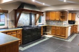 Farmhouse-style Fitted Kitchen Units With Slate Worktops, Pine Shaker Doors & Overhead Canopy