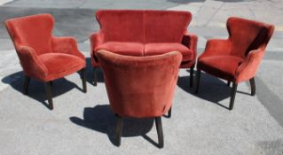 1 x COACH HOUSE 'Artsome' Luxury Upholstered Studded Sofa With 3 x Armchairs In A Burnt Orange Hue