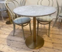 1 x Grey Marble Coffee Table With Two Grey Chairs - Size: 700mm (diameter) x 800mm (h) - CL776 -