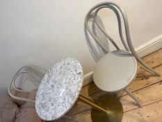 1 x Small Grey Marble Coffee Table With Two Gray Chairs - Size: 500mm (diameter) x 800mm (h) - CL776
