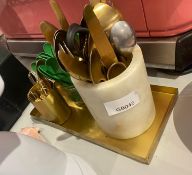 1 x Golden Tray With Recepticles And Golden Cutlery - CL776 - Ref: GB045 - Location: London