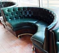 1 x Restaurant C Shaped Seating Booth With Brass Footrest - Regency Green Upholstery & Studded Backs