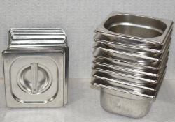 8 x Vogue Stainless Steel 1/6 Gastronorm Pans With Lids - Size: H10 x W16 x L17 cms - Recently