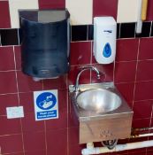 1 x Stainless Steel Knee Touch Handwash Basin With Hand Soap Dispenser and Hand Towel Dispenser