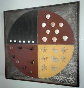 1 x Piece of Abstract Mixed Media Wall Art in a Dark Wood Frame - Size: 80 x 80 cms - Ref: