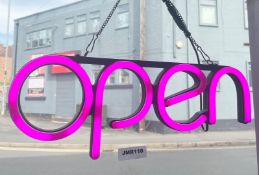 1 x Illuminated 'OPEN' Hanging Door Sign in Pink - Ref: JMR110 - CL782 - Location: Leicester,