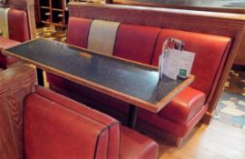 2 x Large Banqueting Seating Benches Upholstered in Red and Cream Leatherette With Black Piping