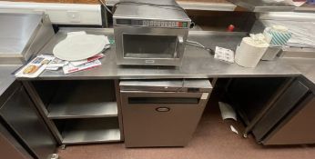 1 x Stainless Steel Prep Bench With Shelves and Space For Two Undercounter Appliances