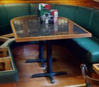 1 x Restaurant Dining Table With Shaped Granite Effect Surface, Wooden Edging and Cast Iron Bases