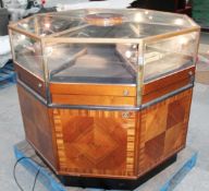 1 x Hexagonal 8-Door Illuminated Jewellery Display Counter With Marquetry Doors - Recently Removed