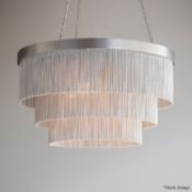1 x CTO LIGHTING Luxury 6-Light, 3-Tier Silver Chainmail Chandelier - Original Price £3,200